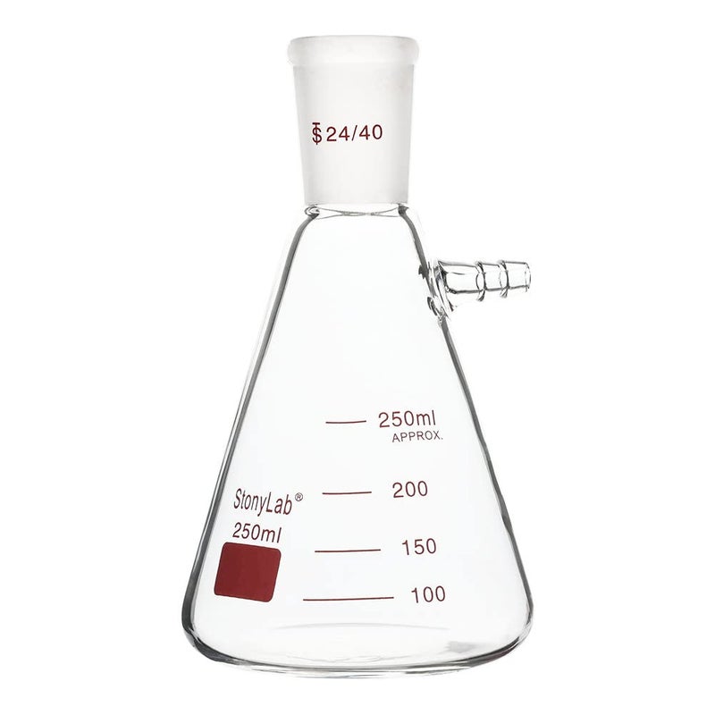 stonylab Filtering Flask with 24/40 Standard Taper Outer Joint, Heavy Wall Borosilicate Glass Filter Flask, Bolt Neck with Tubulation, 250 ml - Image 1